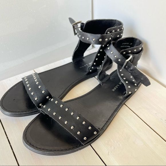 New Look Shoes New Look Black Studded Flat Sandals Size 74 Poshmark